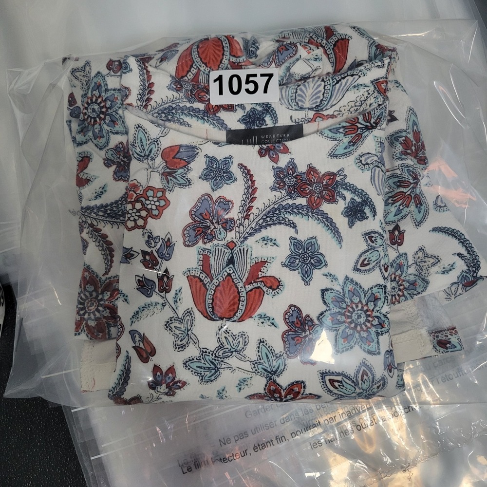 J. Jill Wearever Tunic Top Women L Petite Blue Rust Floral Paisley Split Back - Picture 9 of 11